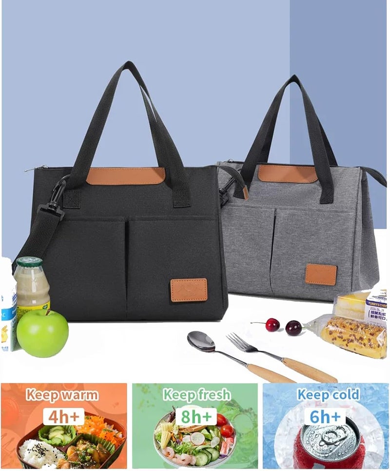 Baglemon Lunch Bag Women Insulated Lunch Box Reusable Leakproof Large Spacious Cooler Tote for Women Men Adult with Removable Adhesive Decoration for Work Office Travel Picnic - Image 2